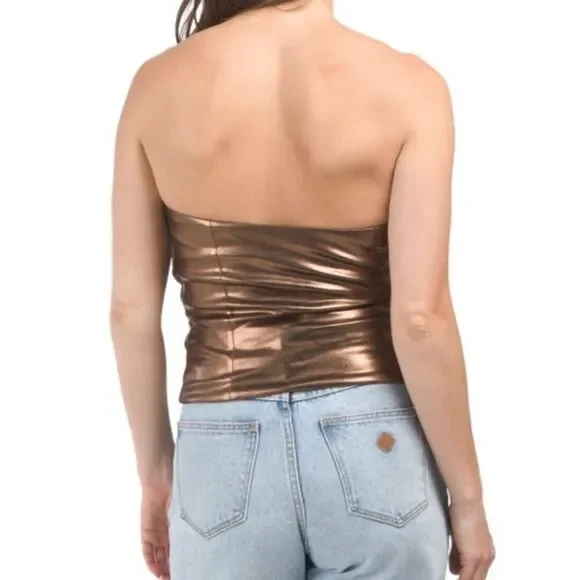 Zara NWT Metallic Bronze Strapless Top Size Medium - Picture 2 of 6